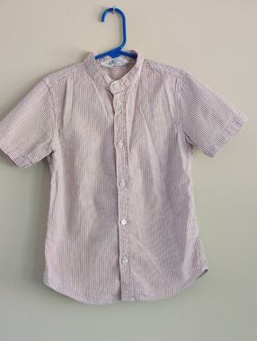H&M Brown & White Striped Short Sleeve Button Shirt. Size 7-8y